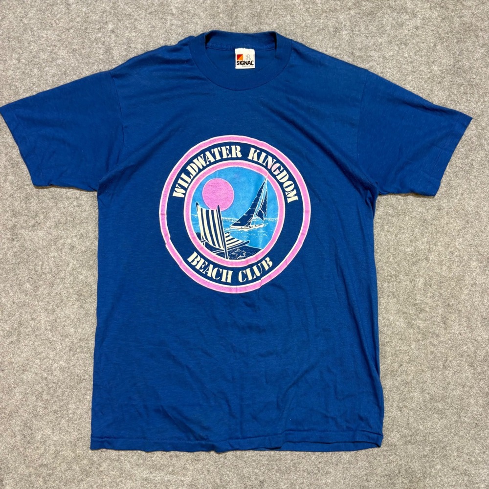 Vintage Wildwater Kingdom Beach Club T Shirt Mens L Signal Single Stitch Blue